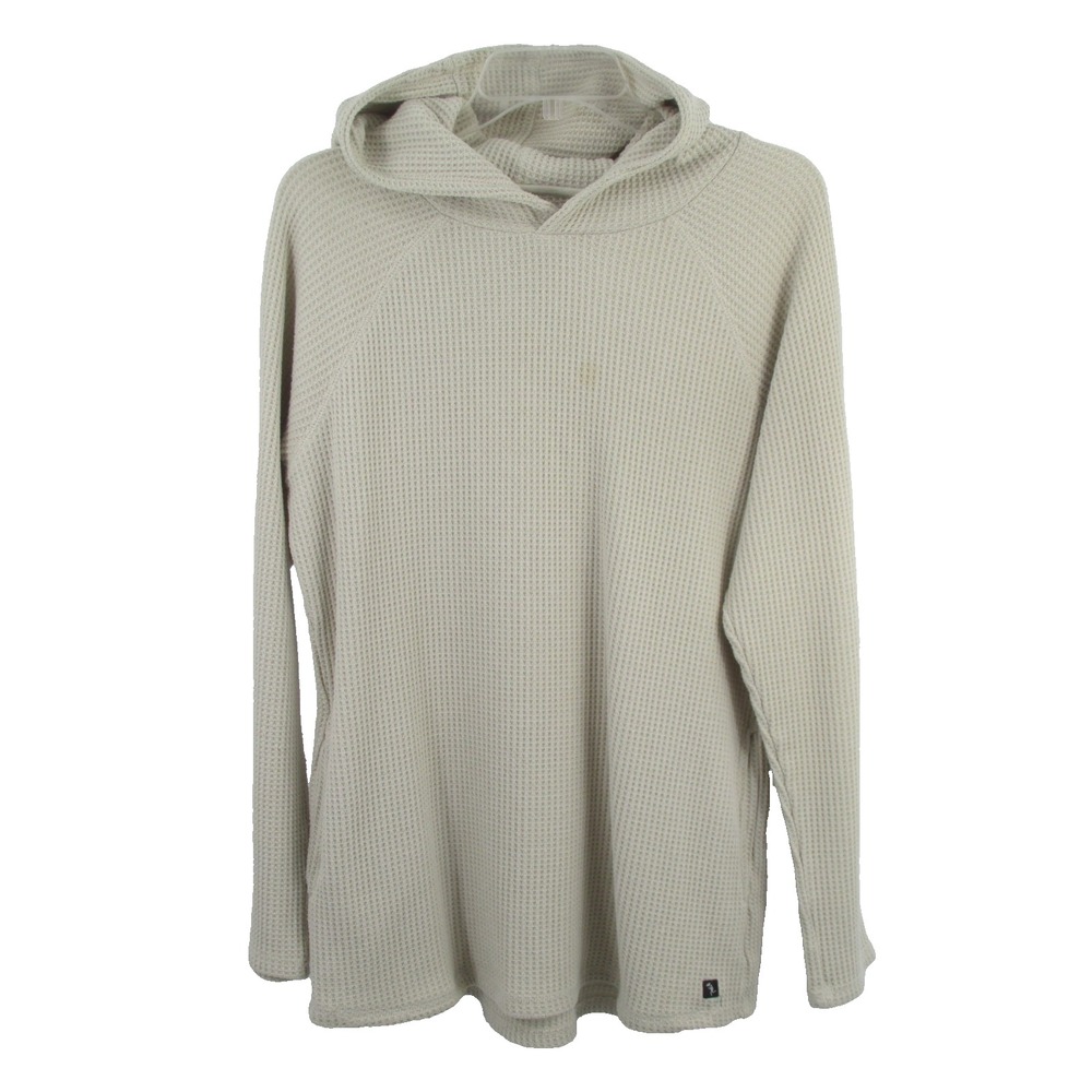 Civil Society Mens Pullover Thermal Hooded Shirt L Ivory Waffle Knit Pockets